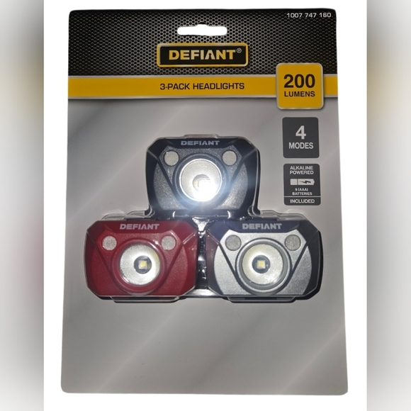 Defiant Other - NEW!! DEFIANT 200 Lumens LED Headband Headlights (3-Pack) Batteries Included
